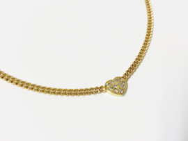 14 K Gouden Gourmet Ketting Diamanten Hartje - 44 cm / 11,55 g