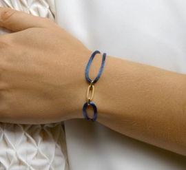 Donkerblauw Gevlochten Armband 14 K Gouden Schakels (Verstelbaar)
