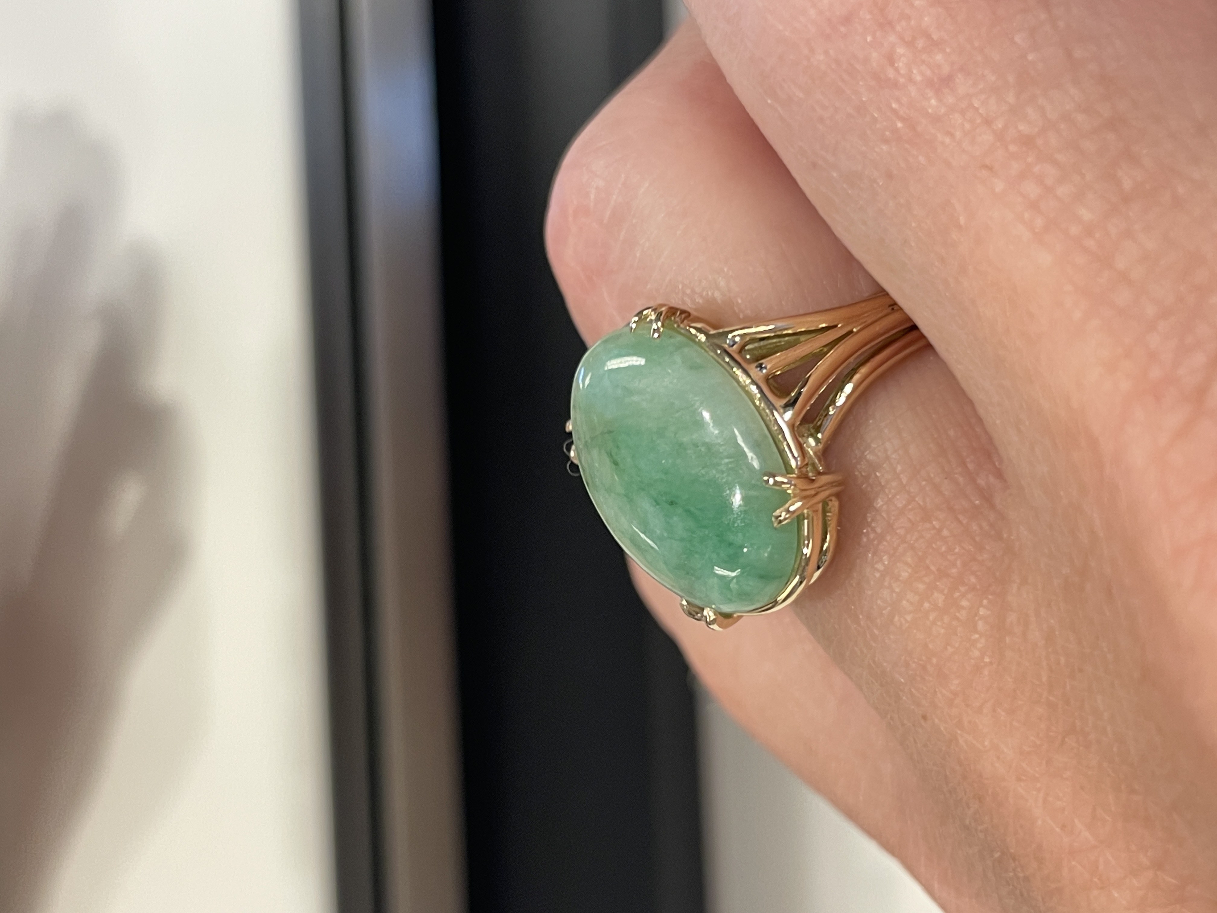 Antiek Gouden Ring Ovaal Jade Jadeiet Vintage 4-Band Ring