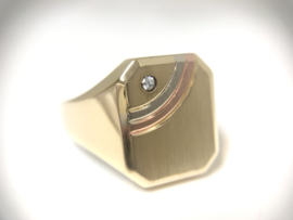 14 K Gouden Heren Zegelring Briljantgeslepen Zirkonia - 7,3 g