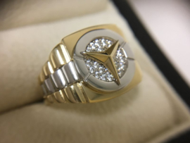 14 K Bicolor Gouden Mercedes Rolex Ring Zirkonia - 9,2 g