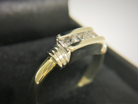 Antiek 14 K Bicolor Gouden Ring 0.15 crt Prinsesgeslepen Zirkonia