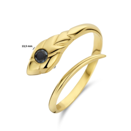 14 K Gouden Dames Ring Slang Briljant Geslepen Onyx
