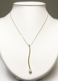 18 K Gouden Collier Hanger Cultivé Zoetwater Parel 7 mm / 5,8 cm