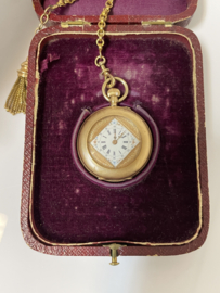 14 K Antiek Gouden Dames Zakhorloge Remontoir 80142 Cylindre 10 Rubis Incl Gouden Horloge Ketting