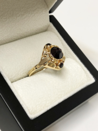 Handvervaardigd Antiek 14 K Gouden Ring Facet Geslepen Granaat