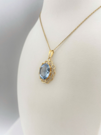 14 Karaat Antiek Gouden Hanger Helderblauw Spinel - 2.5 cm