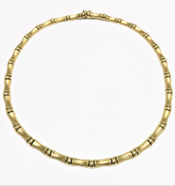 14 K Gouden Bamboe Schakel Collier / Choker - 45 cm