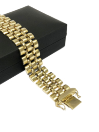 Brede Gouden Vintage Schakel Armband - 19,5 cm / 29,6 g / 1,5 cm