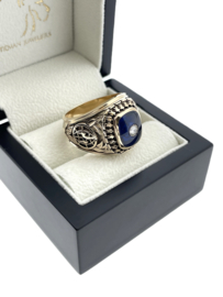 Vintage Massief 10 Karaat Heren 'Class Ring' Blauw  Spinel / Diamant