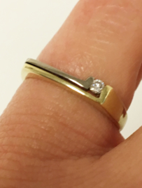 14 K Bicolor Gouden Fantasie Ring 0.03 crt Briljantgeslepen Diamant