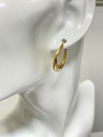 14 K Gouden Oorhangers Ovaal Gediamanteerd / Gewelfd - 2,5 cm