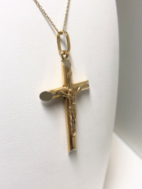 18 K Bicolor Gouden Kettinghanger - Kruis Met Jezusfiguur 4,5 cm