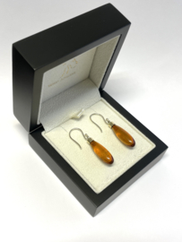 14 Karaat Geelgouden Pampel Oorhangers Natuurlijk Barnsteen Cognac - 4 cm