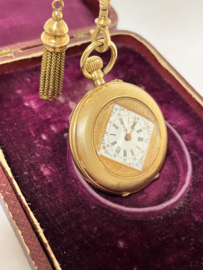 14 K Antiek Gouden Dames Zakhorloge Remontoir 80142 Cylindre 10 Rubis Incl Gouden Horloge Ketting