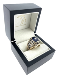 Vintage Massief 10 Karaat Heren 'Class Ring' Blauw  Spinel / Diamant