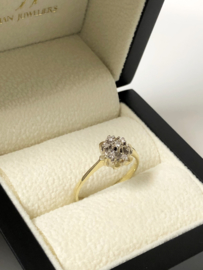 14 K Antiek Gouden Rozet Ring 0.15 crt Briljantgeslepen Diamant - H / VS1