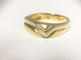 18 K Bicolor Massief Gouden Heren Ring Geslepen Zirkonia - 8,35 g