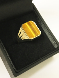14 K Gouden Zegelring Tijgeroog (8-Kant)