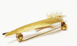 14 Karaat Bicolor Gouden Broche Met Zoetwater Parels - 5 cm