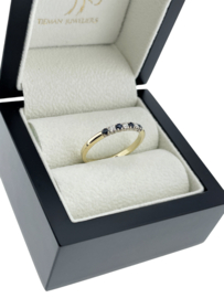 DIAMONDE 14 K Bicolor Gouden Rijring Aanschuifring Saffier / Briljant Geslepen Diamant