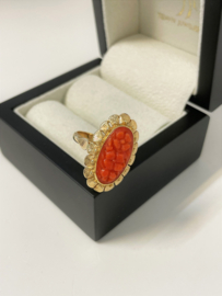 14 K Antiek Gouden Ring Gesneden Bloedkoraal Amsterdam - XXX
