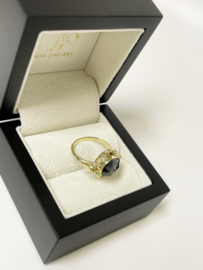 Handvervaardigd Antiek Gouden Ring Roos Geslepen Hematiet - Mt 17.25