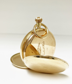 Antiek Remontoir Cylindre 14 K Gouden Zakhorloge Savonet met Ketting - 1880