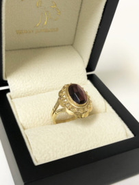 Antiek 14 K Gouden Band Ring Facetgeslepen Granaat