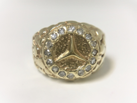 14 K Gouden Mercedes Ring 0.30 crt Briljantgeslepen Diamant - 8,65 g