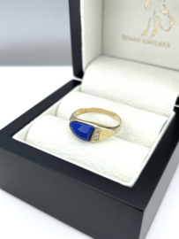 14 Karaat Gouden Dames Ring Lapis Lazuli / Briljant Geslepen Diamant