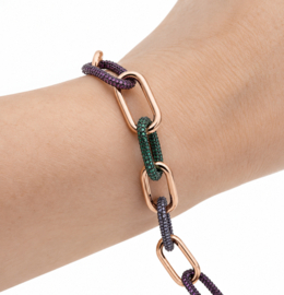 Rosé Geplateerd Zilveren Schakelarmband Kleursteentjes -18 cm