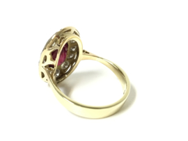 Antiek Gouden Entourage Ring Robijn / 1.0 crt Diamant Oud Europees Slijpsel