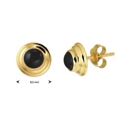 14 K Gouden Oorknoppen Cabochon Geslepen Onyx - Klassiek