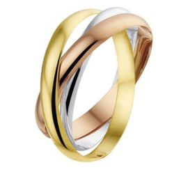 14 K Tricolor Gouden Dames Ring - Mt 18,25 mm