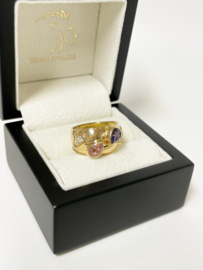 18 K Gouden Bandring Facet Geslepen Amethyst Morganiet Gosheniet