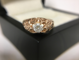 Antiek 14 K Rosé Gouden Solitair Ring 0.45 crt Briljantgeslepen Diamant