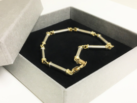14 K Bicolor Gouden Schakel Collier + Bijpassende Armband - 33,38 g