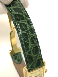 Must de Cartier Tank Quartz Roman Dial Dames Polshorloge Goud / Croco Groen