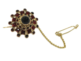 Antiek Handgemaakte Granaat Broche Model Rond / Veiligheidskettinkje - Diameter 2,2 cm