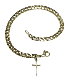 14 Karaat Massief Gouden Gourmet Schakel Armband Bedel Kruis - 18.5 cm