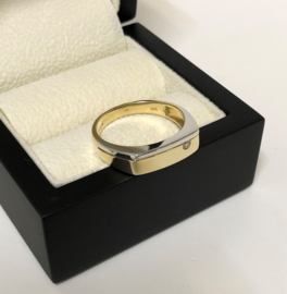 14 K Bicolor Gouden Heren Ring 0.05 crt Briljantgeslepen Diamant G / VS1