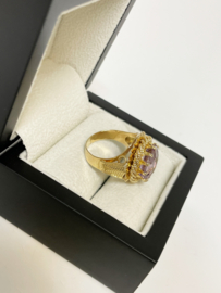 Grote 18 K Gouden Solitair Cocktail Ring ca 9 crt Briljant Geslepen Amethyst