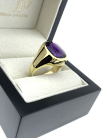 Massief Gouden Heren Ring Zegelring Signet Antiek Bufftop Geslepen Amethyst - 13.8 g