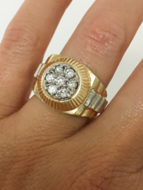 14 K Bicolor Gouden Rolex Ring ca 0.60 crt Briljantgeslepen Diamant - 11,19 g