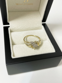 14 K Gouden Fantasie Slag Ring 0.10 ct Briljant Geslepen Diamant