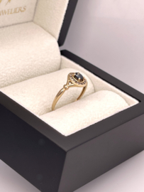 14 Karaat Gouden Ring Ovaal Saffier / Diamant