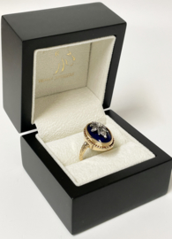 Antiek 14 K Gouden Ring Blauw Glas / Roos Geslepen Diamant