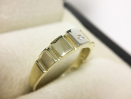 14 K Bicolor Gouden Heren Ring Briljantgeslepen Diamant