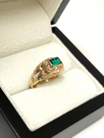 Antiek 14 Karaat Rosé Gouden Ring Synthetisch Smaragd